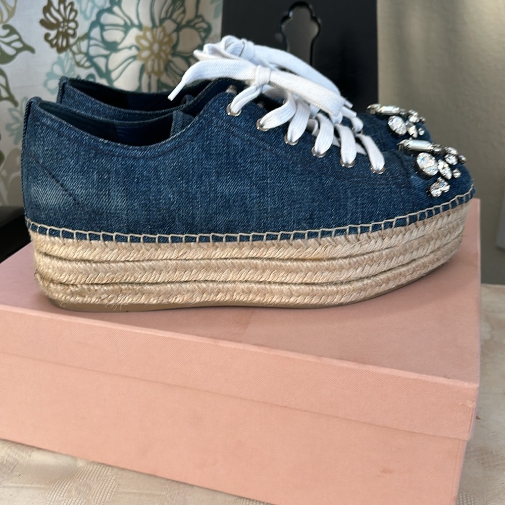 Miu Miu Denim Platform Espadrilles - image 2